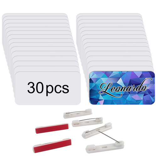 30 Pcs Sublimation Name Tags 1.5 x 3 Inch DIY Blank ID Name Badge with Round Corners Pin Custom Personalized Sublimation Name Tag for School, Office Blank Name Tags