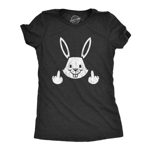 Womens Bunny Giving The Finger T Shirt Funny Easter Graphic Cool Novelty Tee Funny Womens Tee for Easter Holiday with Sarcastic Sayings Black L
