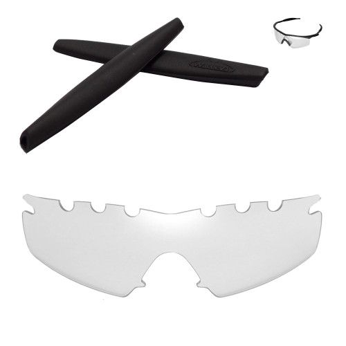 Walleva Vented Replacement Lenses + Rubber for Oakley M Frame Strike Sunglasses - Multiple Options Available (Clear Non-Polarized Lenses + Black Rubber)