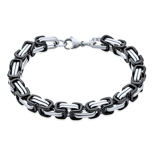 Biker Jewelry Byzantine Chain Mechanic Double Link Mens Bracelet For Men Black Silver Two Tone Stainless Steel Flexible Heavy 8.5 Inch Biker Jewelry Byzantine Chain Mechanic Double Link Mens Bracelet For Men Black Silver Two Tone Stainless Steel Flexible Heavy 8.5 Inch
