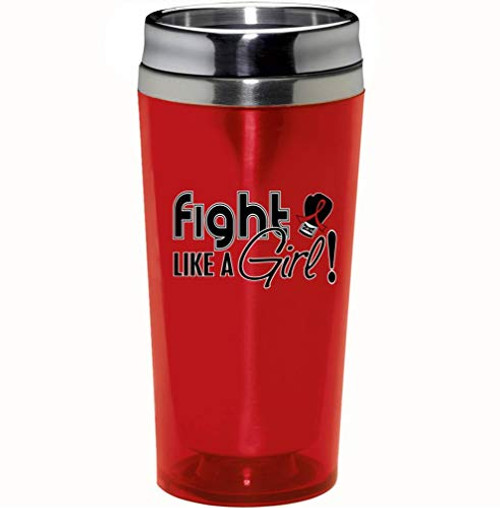 Fight Like a Girl Stainless Steel and Acrylic Travel Tumbler Mug Heart Disease Stroke AIDS HIV Blood Cancer (Red)