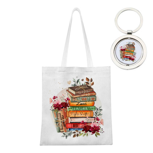 NJAXCUYO Taylor Gifts Series for Women Girls Fans, 1PCS Singer Taylor Tote Bag, 1PCS The Eras Tour Keychain, Swiftie Tote Bag for Singer Fan Music Lover