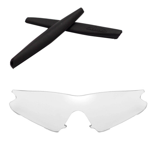 Walleva Replacement Lenses + Rubber for Oakley M Frame Sweep Sunglasses - Multiple Options Available (Clear Non-Polarized Lenses + Black Rubber)