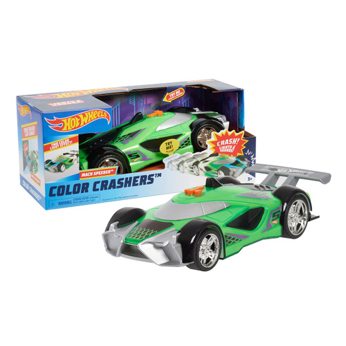 Hot Wheels Color Crashers Mach Speeder Vehicle, 10-Inch Green Motorized Toy Car with Lights and Realistic Racing Sounds, Kids Toys for Ages 3 Up by Just Play