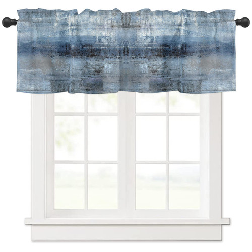 Valance Curtains for Kitchen Windows Blue Grey Window Valances Abstract Contemporary Rustic Window Treatment Rod Pocket Valance for Bedroom Bathroom Laundry Room 54x18 inch, 1 Panel