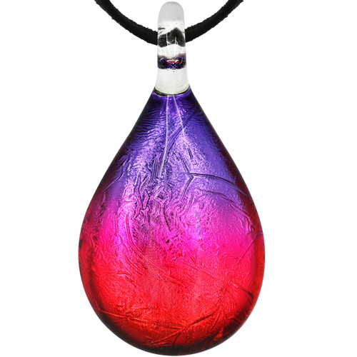 CHUVORA Hand Blown Glass Pink Sunset Teardrop Pendant Necklace for Women, Purple Pink Red 16-18 inches