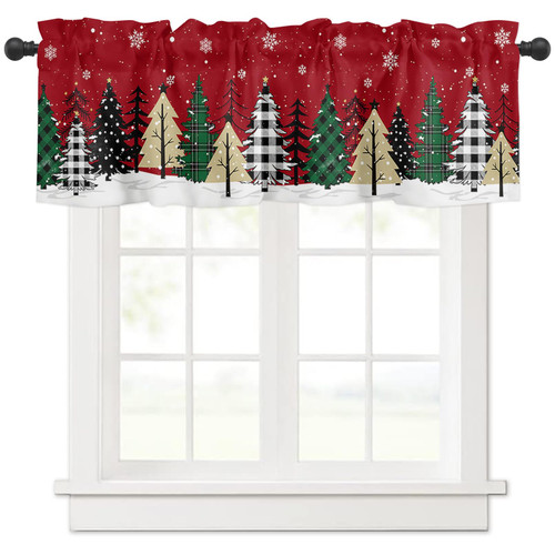 Christmas Tree Valance Curtain Red Kitchen Window Curtain Winter Snowflae Short Curtain Rod Pocket Drapes Window Treatment Valance for Living Room Bedroom Bathroom Xmas Decor 54x18in 1 Panel Christmas Tree Valance Curtain Red Kitchen Window Curtain Winter Snowflae Short Curtain Rod Pocket Drapes Window Treatment Valance for Living Room Bedroom Bathroom Xmas Decor 54x18in 1 Panel