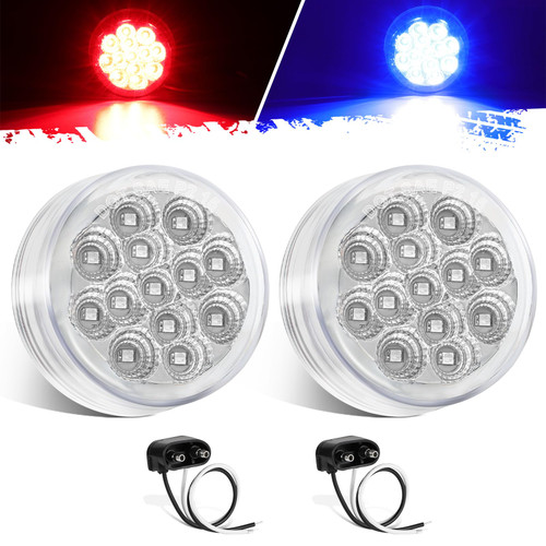 Partsam 2Pcs Dual Color 2.5 inch Round LED Marker Light, Red Side Marker Clearance Lights to Blue Auxiliary Lights for Trailer Truck Pickup Camper RV, Clear Lens,12V, Waterproof