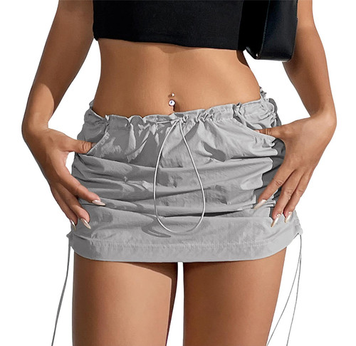 Womens Cargo Mini Skirt Y2K Low Waist Drawstring Bodycon Pencil Ruched Casual Summer Short Skirts with Pockets Womens Cargo Mini Skirt Y2K Low Waist Drawstring Bodycon Pencil Ruched Casual Summer Short Skirts with Pockets