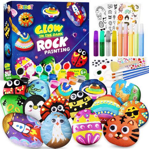 Toidgy Rock Painting Kit for Kids - Glow in The Dark, Arts and Crafts Gift for Boys Girls Ages 4-12, Craft Kits Art Supplies for Kids Activities, Creative Art Toys Age 4, 5, 6, 7, 8, 9, 10, 11, 12 Toidgy Rock Painting Kit for Kids - Glow in The Dark, Arts and Crafts Gift for Boys Girls Ages 4-12, Craft Kits Art Supplies for Kids Activities, Creative Art Toys Age 4, 5, 6, 7, 8, 9, 10, 11, 12