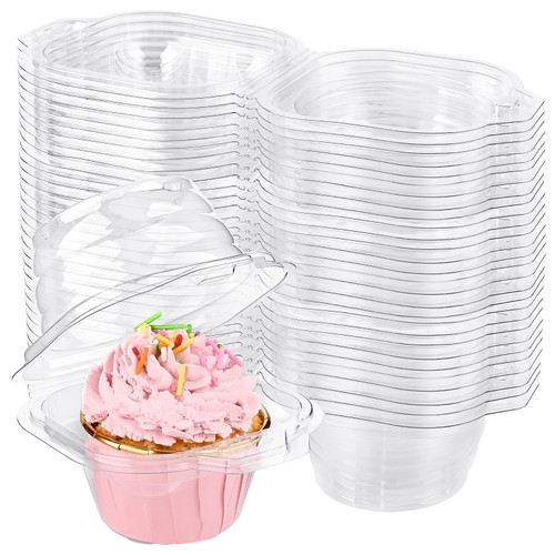TOFLEN 100 Pack Individual Cupcake Containers, Disposable Clear Plastic Cupcake Holders with Lids, Stackable Single Compartment Muffin Carrier for Wedding, Baby Shower, Birthday Party