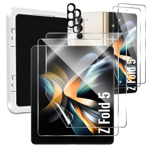 TQLGY 6 in 1 for Samsung Galaxy Z Fold 5 Screen Protector, 2 Pack Inside Flexible TPU Film, 2 Pack Front Tempered Glass Screen Protector and 2 Pack Camera Lens Protector, HD Clear, Case Friendly TQLGY 6 in 1 for Samsung Galaxy Z Fold 5 Screen Protector, 2 Pack Inside Flexible TPU Film, 2 Pack Front Tempered Glass Screen Protector and 2 Pack Camera Lens Protector, HD Clear, Case Friendly