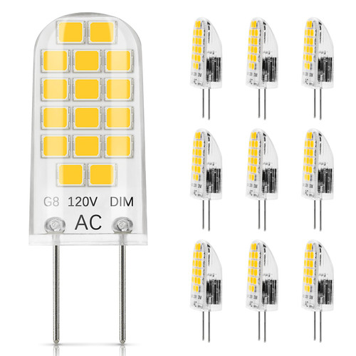 DiCUNO G8 LED Bulb Dimmable, 2W 20W Equivalent, Natural White 4000K, T4 G8 Bi-Pin Base Light Bulbs for Under Cabinet Light, Puck Light, 120V, 10-Pack