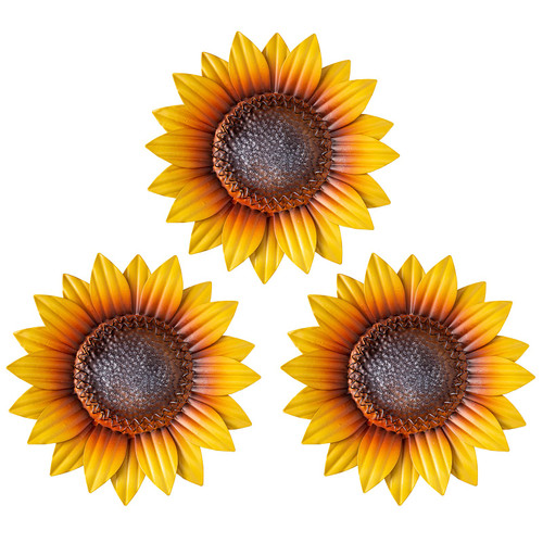 YEAHOME Sunflower Wall Decor - 9'' Metal Flower Wall Art Decorations 3 PACK Spring Yard Garden Sunflower Decor Hanging for Kitchen, Bathroom, Bedroom, Set of 3 Handmade Gift for Home, Indoor, Outdoor