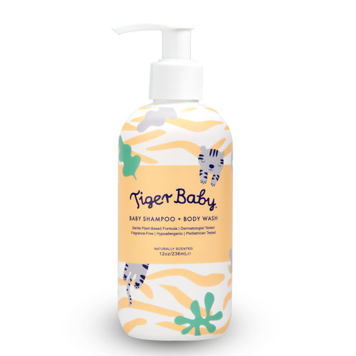 Tiger Baby Shampoo and Body Wash, Plant-Based Natural and Organic Tear Free Formula, Sulfate-Free & Hypoallergenic Bath Wash for Baby's Sensitive Skin & Hair, 12 Ounce