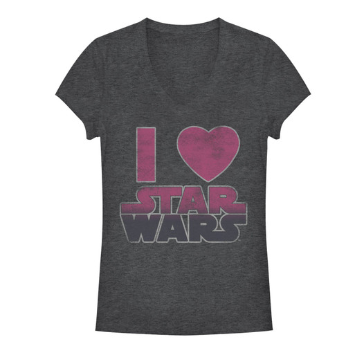 Star Wars Junior's I Love Graphic Tee, Charcoal Heather, Large