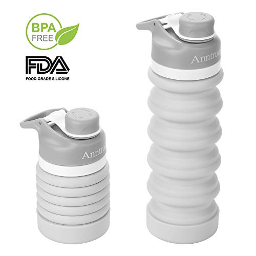Anntrue Collapsible Travel Water Bottle 20oz, BPA Free, FDA Approved Food-Grade Silicone/Leak Proof/Portable Camping Water Bottle(Light Gray) Anntrue Collapsible Travel Water Bottle 20oz, BPA Free, FDA Approved Food-Grade Silicone/Leak Proof/Portable Camping Water Bottle(Light Gray)
