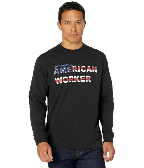 Wolverine Men's Long Sleeve Graphic Tee, Black Americana, S