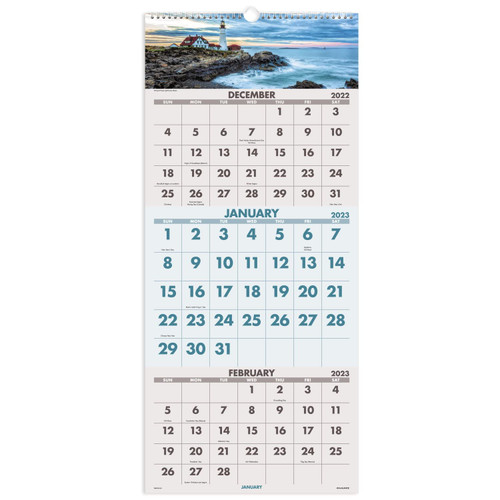AT-A-GLANCE 2023 Wall Calendar, 12" x 27", Large, Spiral Bound, 3 Month Reference, Scenic (DMW50328)
