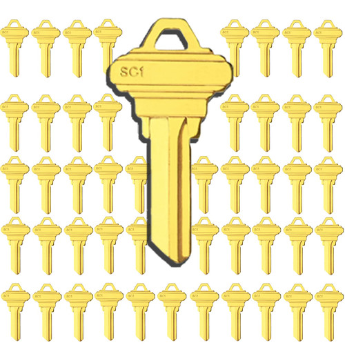 Brass Construction SC1 Key Blanks, 5 Pin C SC1 Keyway, Uncut Blank Keys for Residential & Commercial Use, Pack of 50