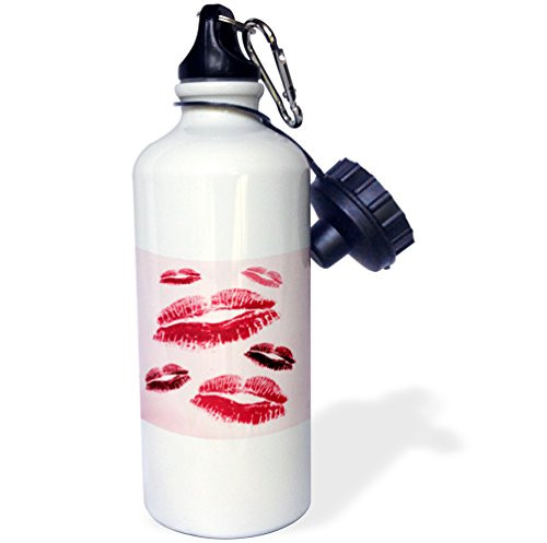 3dRose wb_35035_1"Pink Lips" Sports Water Bottle, 21 oz, White