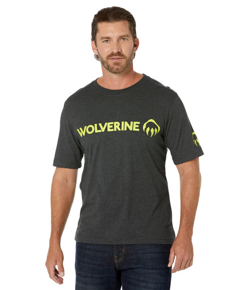 Wolverine Men's Short Sleeve Graphic Tee, Black Heather Logo HV Green, X-Large