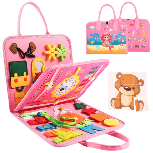 khlerox Busy Board Montessori Toy for Toddlers, Educational Learning Activity Sensory Board, Developing Sensory Toy for Fine Motor Skills, Travel Toy for Plane Car, Gift for Boys Girls