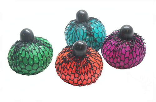 Set of 4 - 3" Bubble Mesh Balls - Squishy Fidget Ball with Web Netting - Stress Ball Color Changing Blobs - Sensory, Fidget Toy- Gooey Squish Bubble Popping OT (Set of 4 - All 4 Colors)