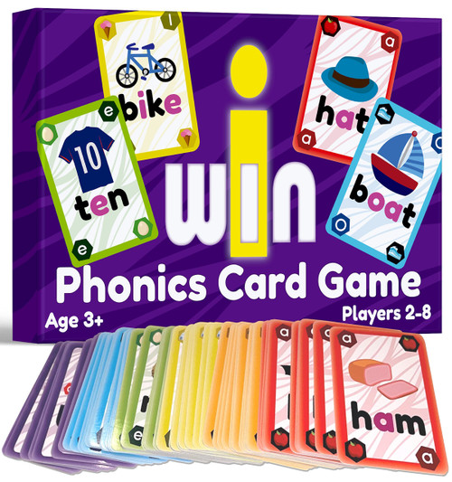 iWin Phonics Game and Vowels Sounds Card Game - Learn to Read Kindergarten 1st 2nd Grade Learning - Short Vowel CVC Words and Long Vowel Matching Game 2-8 Players
