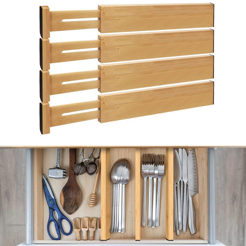 MDHAND Bamboo Drawer Dividers, Expandable & Adjustable Drawer Dividers Organizers, Drawer Separators for Kitchen, Dresser, Bedroom, Office, Set of 4 (17-22in)