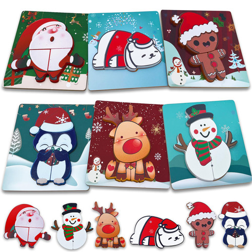 garmelon Wooden Puzzles for Toddlers 6 Pack Christmas Toys for Toddlers 1-3 Years Old Boys Girls Christmas Stocking Stuffers Party Favors Gifts