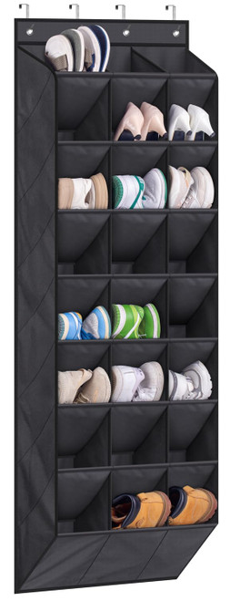 AOODA 24 Pairs Over the Door Shoe Organizer for Closet, Deep Pockets Large Hanging Shoe Rack for Door, 8-Tier Shoe Holder Hanger Shoe Storage Organizer, Black