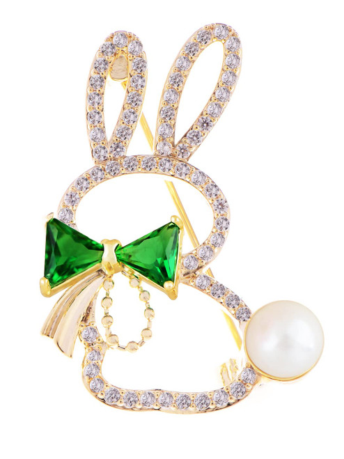 Alilang Golden Tone Shine Clear Crystal Rhinestones Green Bow Faux Pearl Cutout Bunny Rabbit Brooch Pin Alilang Golden Tone Shine Clear Crystal Rhinestones Green Bow Faux Pearl Cutout Bunny Rabbit Brooch Pin