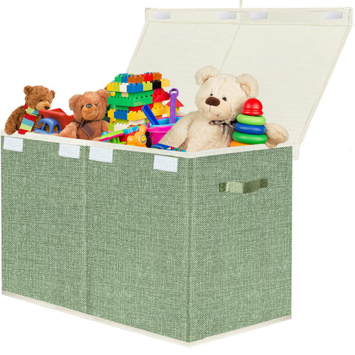VERONLY Large Toy Box Chest Storage with Lid - Collapsible Kids Toys Boxes Organizer Bins Baskets Container with Handles for Boys, Girls, Nursery, Playroom, Clothes,Green Blanket, Bedroom
