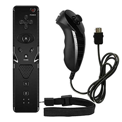 JFUNE Remote and Nunchuk Controller Combo Set with Strap for Nintendo Wii/Wii U/Wii mini (Black)