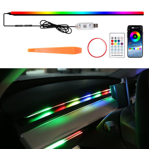 Acrylic Car LED Interior Strip Light, MIHAZ Dreamcolor Car Ambient Lighting Kit with APP Remote Control 43.3 Inch Fiber Optic Neon USB Music Sync LED Strip Lights for Dashboard