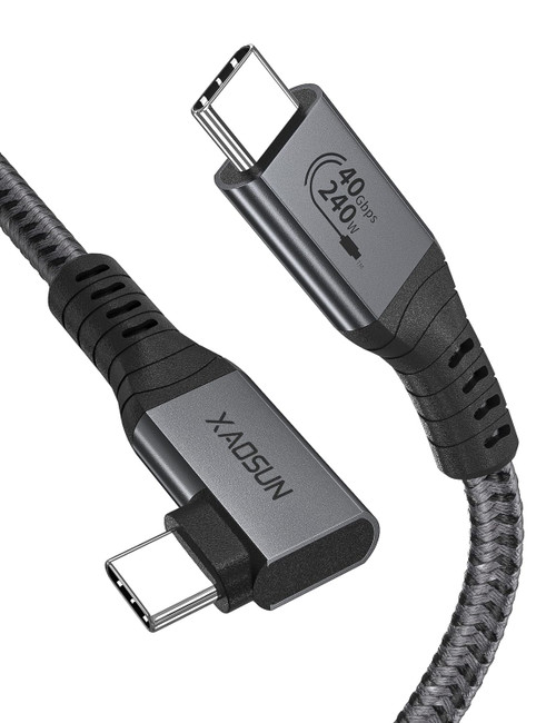 XAOSUN 240W USB 4 Cable Short, Right Angle for Thunderbolt 4 Cable 90 Degree USB C to USB C with 40Gbps Data and 8K Video,Compatible with Thunderbolt 4 and USB-C Laptop Phone(0.33m)