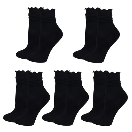 Bienvenu Ruffle Slouch Socks for Women, Cute Cotton Crew Socks, Frilly Novelty Knit Socks 5 Pairs, Black Bienvenu Ruffle Slouch Socks for Women, Cute Cotton Crew Socks, Frilly Novelty Knit Socks 5 Pairs, Black