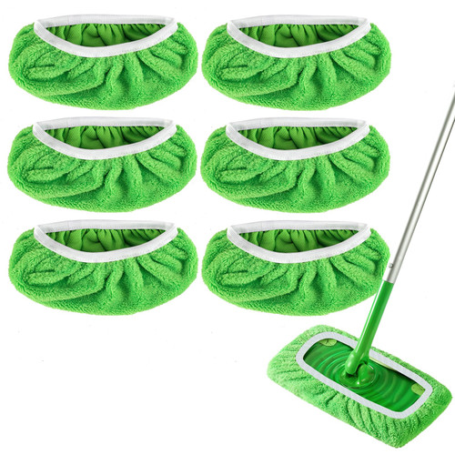 Reusable Wet Pads for Swiffer Sweeper Mop - Dry Sweeping Cloths & Wet Mopping Cloths for Household Cleaning - Washable Microfiber Pads for Mopping Floors - 6 Pack (Mop is not Included)