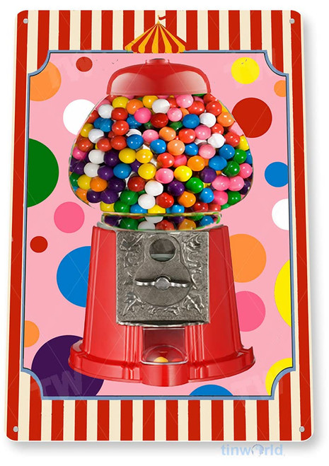 Tin Sign Bubble Gum Machine Sign Retro Kitchen Cottage Store Tin Metal Sign Decor D175