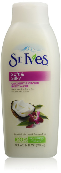 St. Ives Soft and Silky Tripple Butters Body Wash, Indulgent Coconut Milk, 24 Fl Oz