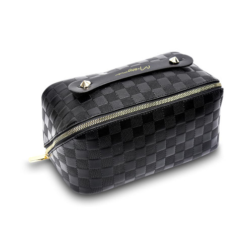 Messyme Travel Makeup Bag - Extra Large Capacity Travel Cosmetic Bags, PU Leather Cosmetic Bag, Travel Toiletry Bag, Makeup Bags Organizer with Divider Flat Lay Checkered Make Up Bag (Black) Messyme Travel Makeup Bag - Extra Large Capacity Travel Cosmetic Bags, PU Leather Cosmetic Bag, Travel Toiletry Bag, Makeup Bags Organizer with Divider Flat Lay Checkered Make Up Bag (Black)