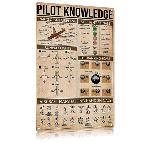 Vintage Metal Tin Signs Retro Garage Signs For Men Wall Decorations Pilot Knowledge Sign Man Cave Decor 12x16 Inch