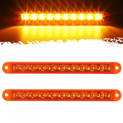 Partsam 2pcs 6-1/2 6.5" Truck Trailer Turn Signal Light Bars Strips Amber LED 10-2835 SMD Amber Lens with Scews 3 Wire Pigtails Flush Mount 12V IP67 Waterproof