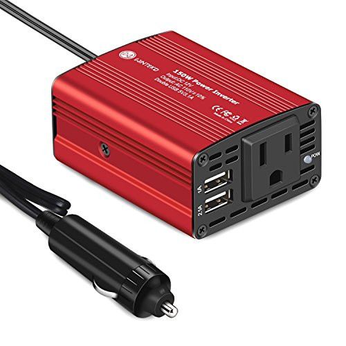 WINTEKD 150W Car Power Inverter DC 12V to 110V AC Converter with 3.1A Dual USB Charger Adapter (Red)