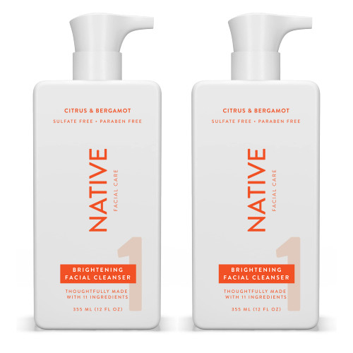 Native Brightening Face Wash 12 fl oz (2 Pack), Facial Cleanser with Citrus and Bergamot, Daily Face Cleanser for Radiant and Bright Skin - 2 Pack, (12 fl oz each)