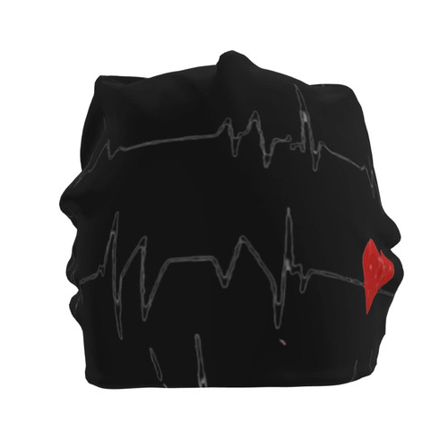 Beanie Hat for Men Women Slouchy Beanie Hats Nurses-Heart-Beat Winter Knit Cuffed Beanie Skull Cap Black