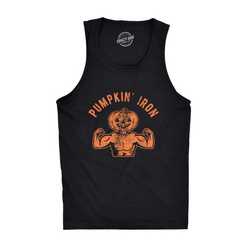 Pumpkin Iron Mens Fitness Tank Funny Halloween Workout Fitness Jack-O-Lantern Graphic Tanktop Funny Graphic Tank for Halloween for Exercise Black M