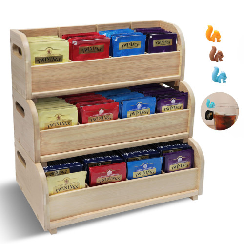 Tea Bag Storage Organizer Box - Bamboo Tea bags Holder 3-Tier Stackable Wall Mount Large Capacity Tea Caddy Containers for Pantry Countertop Kitchen Counter Cabinet Office Tea Bag Storage Organizer Box - Bamboo Tea bags Holder 3-Tier Stackable Wall Mount Large Capacity Tea Caddy Containers for Pantry Countertop Kitchen Counter Cabinet Office