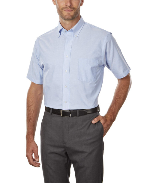 Van Heusen Men's Short Sleeve Dress Shirt Regular Fit Oxford Solid, Blue, Small